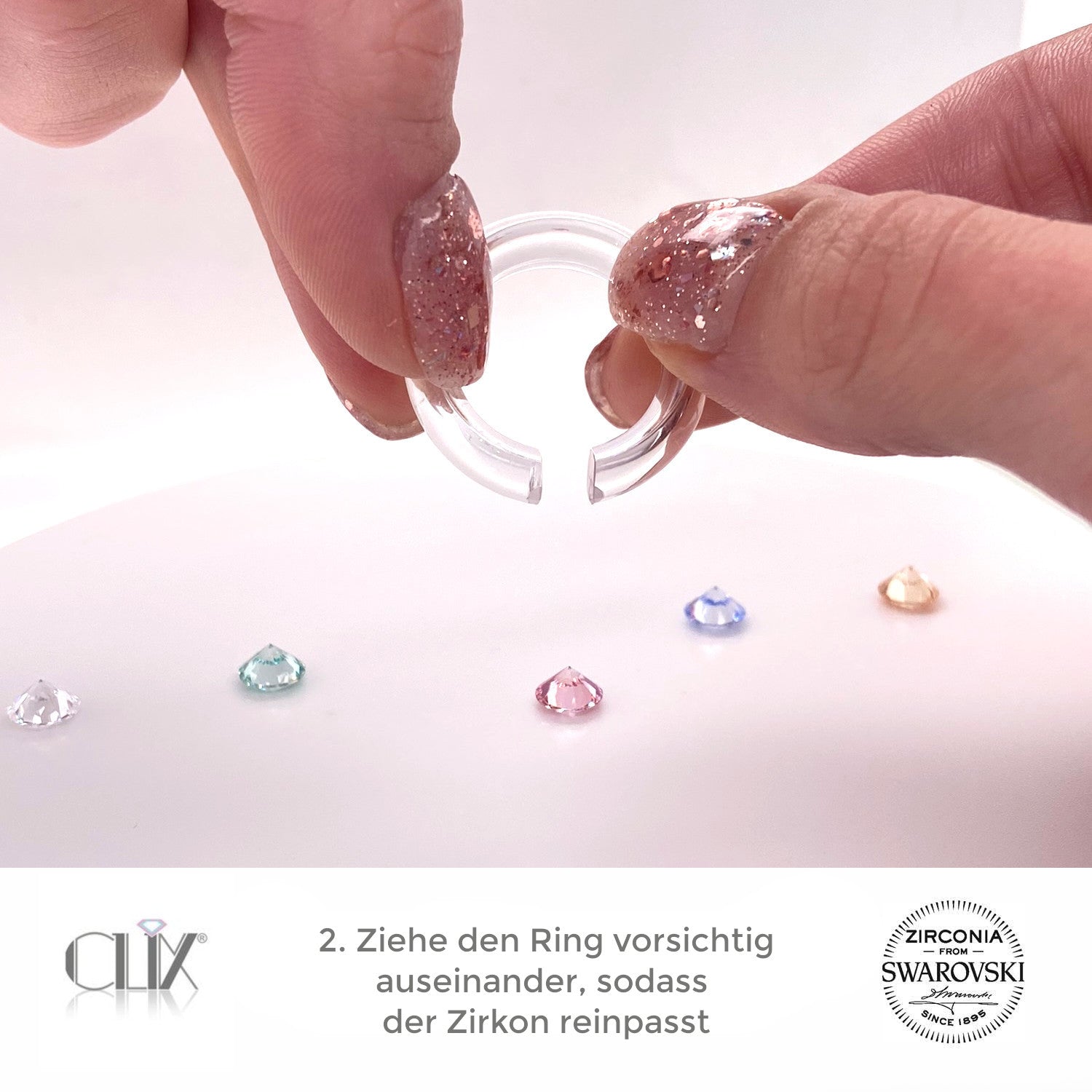 CLIX© | Juego de 3 anillos blanco/cristal/negro que incluyen 5 circonitas Swarovski